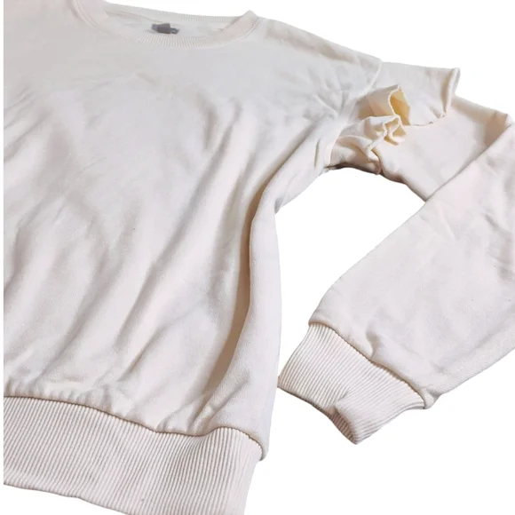 Aerie Cream Ruffle Sleeve Sweatshirt Women's Size Small Relaxed Comfy Fit Cozy - Picture 6 of 9